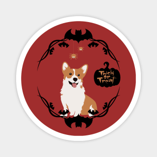 Pembroke Welsh Corgi in Spooky Circle with Bat and Trick or Treat Sign Magnet